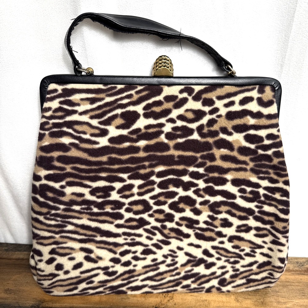 Vintage 1960'S INGBER Faux Leopard Purse Handbag Animal Print Rockabilly Retro